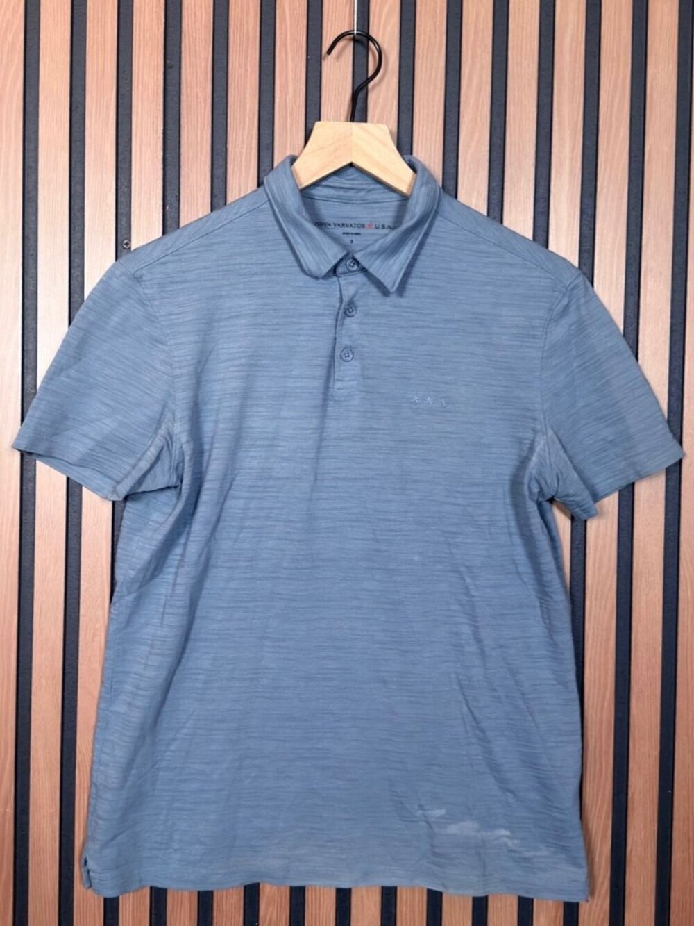 John Varvatos Polo Shirt Small Mens Blue Short Sleeve 100% Cotton Burnout Slim